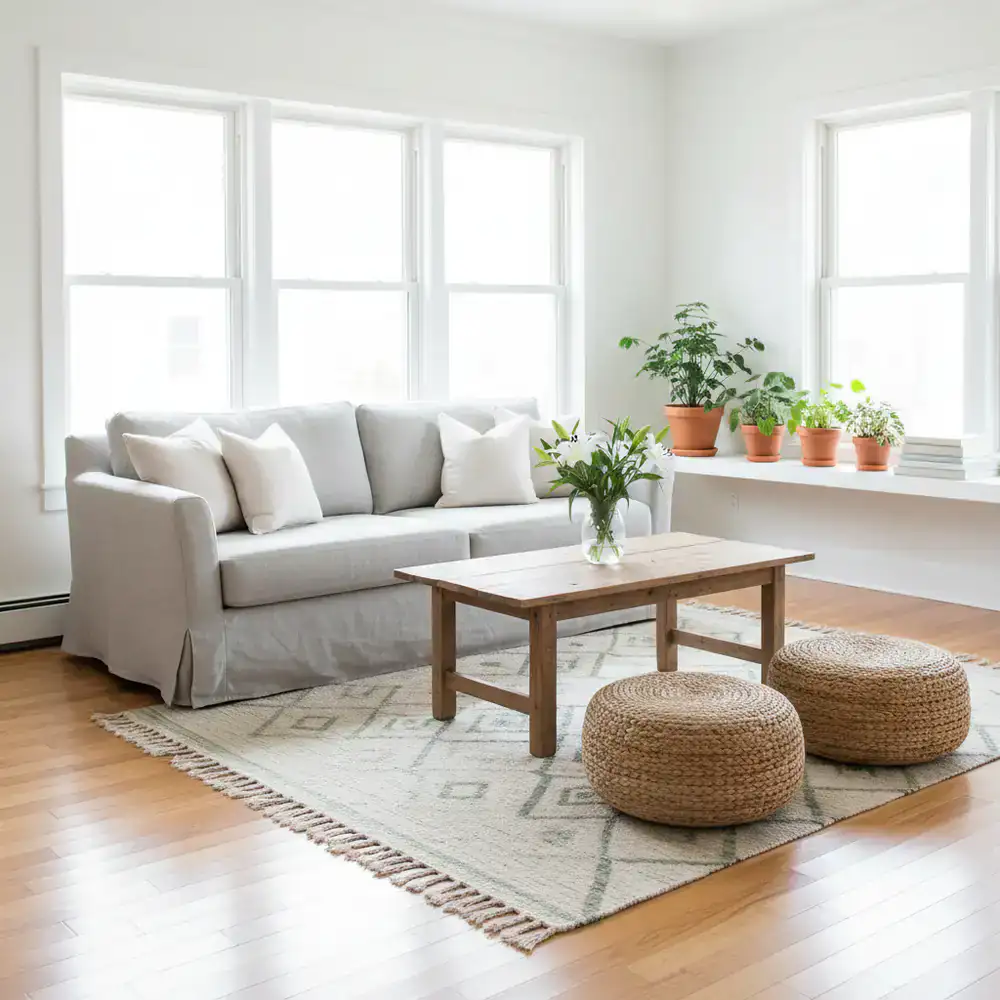 Spotless living room after eco-cleaning session